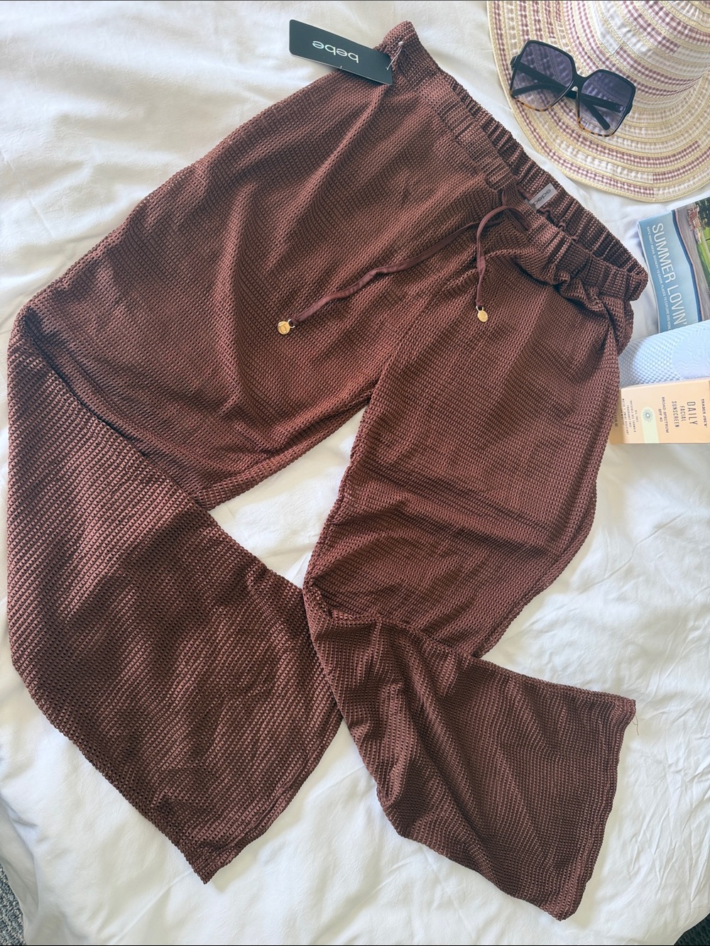 bebe Cocoa Brown Waffle Knit Swim Coverup Pants